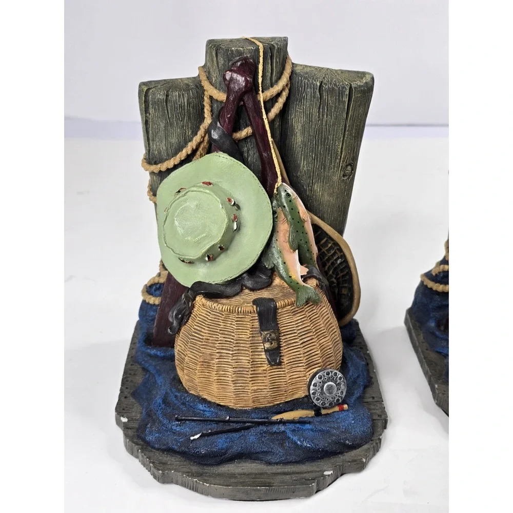 Fisherman Basket Fish Net‎ Hat Bait Tackle Fishing Pole Heavy Resin Bookends
